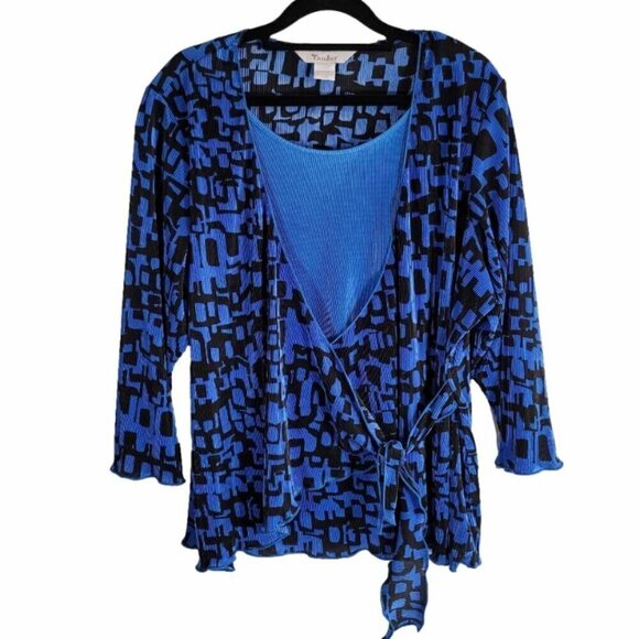 Tanjay Royal blue and black accordion style blouse. - Picture 1 of 10